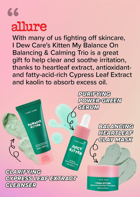 I Dew Care Skincare Set - Kitten My Balance On | With Kaolin, Heartleaf Extract, Foam Cleanser, Wash-off Mask, Serum For Blemish Skin, Gift, Trave...