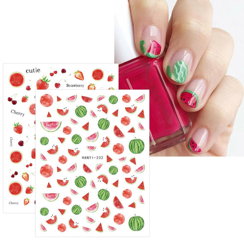 JMEOWIO 12 Sheets Fruit Nail Art Stickers Decals Self-Adhesive Pegatinas Uñas Strawberry Watermelon Lemon Nail Supplies Nail Art Design Decoration...