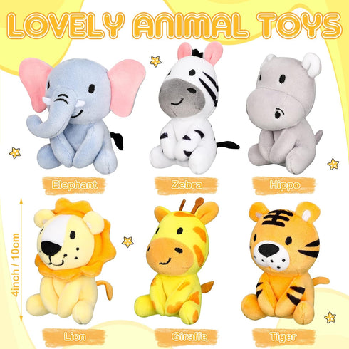6 Pcs Mini Stuffed Forest Animals Jungle Bulk Plush Animal Toys 4 Inch Cute Plush Elephant Lion Giraffe for Baby Shower Christmas Birthday Gift St...