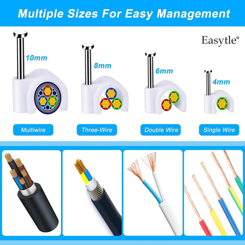 Cable Wire Clips 4mm 6mm 8mm 10mm Cable Management RG6 RG59 CAT5 CAT6 RJ45 Electrical Ethernet Dish TV Speaker Wire Cord Tie Holder Single Coaxial...