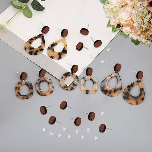 Oubaka 60pcs Wood Stud Earring Posts for Jewelry Making,Walnut Earring Studs Flat Round Earrings Post with Loop Round Wooden Earring Posts with 10...