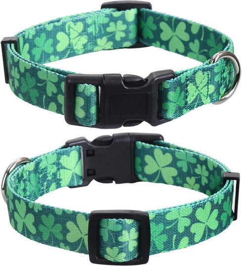 2 Pack St.Patrick's Day Dog Collar Adjustable Four Leaf Clover Small...