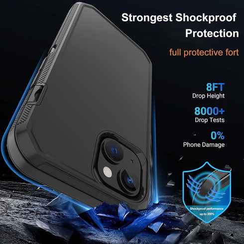 Annymall for iPhone 14 Case with 2 Screen Protector, Heavy Duty Shockproof Dropproof Dust Proof Full Body Rugged 3-Layer Military Tough Durable Pr...