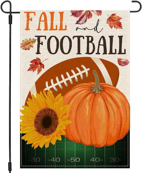 Fall Football Garden Flag 12x18 Inch Double Sided Pumpkin Outdoor Fall Football Party Decorations Sign Autumn Farmhouse Small Burlap Garden Flags ...