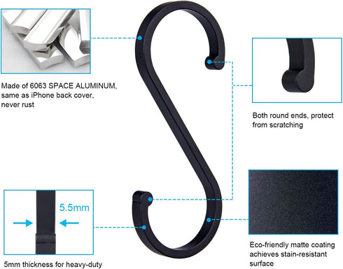 ACMETOP S Hooks, 12 Pack Aluminum S Shaped Hooks, S Hooks for Hanging Pots and Pans, Plants, Coffee Cups, Clothes, and Towels in Kitchen, Bedroom,...