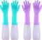 Reusable Long Sleeve Dishwashing Cleaning Gloves with Latex Free,Cotton Lining,Kitchen Gloves 2 Pairs,Purple+Blue M...
