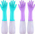 Reusable Long Sleeve Dishwashing Cleaning Gloves with Latex Free,Cotton Lining,Kitchen Gloves 2 Pairs,Purple+Blue M...