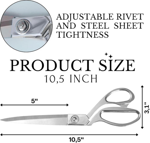 10.5" Stainless Steel Scissors Silver – Professional Heavy Duty Sharp Scissors 10.5" Scissors All Purpose Large Fabric Scissors Professional Sciss...