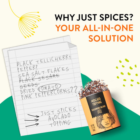 Just Spices Avocado Topping, 2.11 OZ I Spice mix for avocado I Also for refining bowls and salad I With black sesame, tomato and chilli, pyramid s...