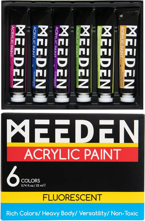 MEEDEN Fluorescent Acrylic Paint Set, Heavy Body Neon Acrylic Paint Tubes, 6 Colors 0.74 oz/22 ml, Glow in the Dark Acrylic Paints, Non Toxic Art ...