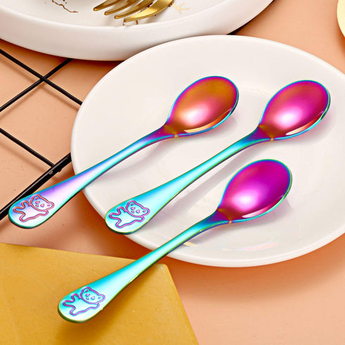 Boao 6 Pieces Kids Rainbow Spoons Stainless Steel Rainbow Toddler Cutlery Silverware Utensil Kids Child Safe Flatware for Home and Preschools...
