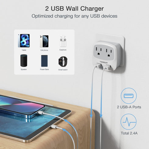 European Travel Plug Adapter Converter, TESSAN International Power Plug Converter with 2 USB, Type C Outlet Adaptor Charger for US to Most of Euro...