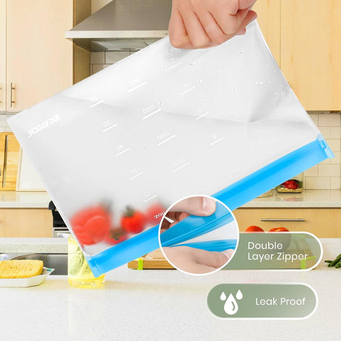 Dishwasher Safe Reusable Storage Bags Stand Up - BPA Free PEVE Reusable Sandwich Bags - Leakproof Gallon Freezer Bags, Silicone Food Storage Bags ...