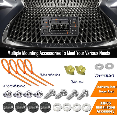 Aootf Front License Plate Mounting Kit-Universal Front Plate Holder Adapter Bumper Bracket & Carbon Fiber Style License Plate Frame, Anti-Theft Sc...