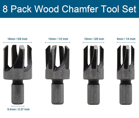 8pcs Wood Plug Cutter Bits, Dowel Bits Set Cork Cutting Tool, Straight & Tapered Bit Set Metric Plug Cutter, Tenon Drill Bit for Woodworking (4 Si...