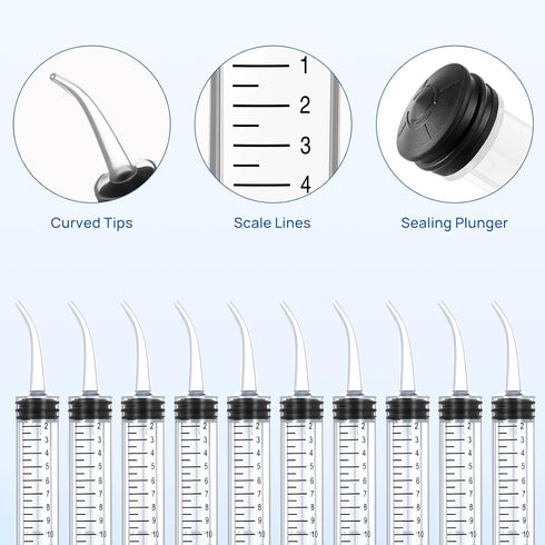 JMU 10 Pcs Dental Irrigation Syringe with Curved Tip, 12cc Wisdom Teeth Syringe with Measurement, Curved Syringe Dental, Tonsil Stone Syringe for ...
