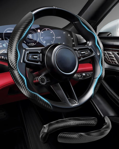 Car Steering Wheel Cover,Carbon Fiber Steering Wheel Cover Non-Slip,Segmented Universal Fit Car Steering Wheel Cover (Black)...