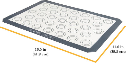 Chicago Metallic Silicone Pastry Mat with Measurements,, Baking Mat with Cookie Marks Gray 16.5x11.5 Inch...