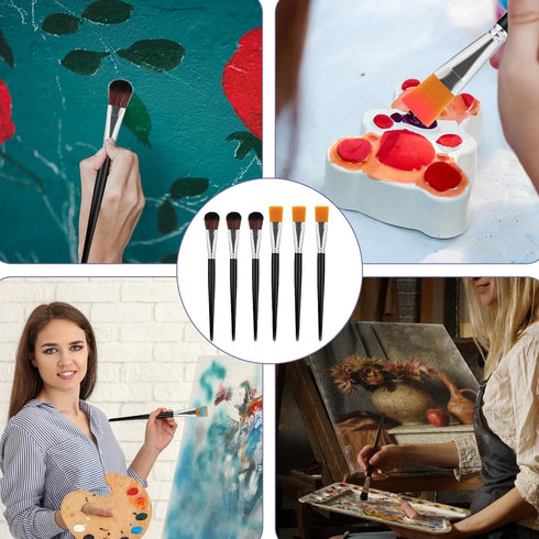 6 PCS Mop Brush for Acrylic Painting 1 Inch Face Paint Brushes with Wooden Handle Oval Blending Brushes for Acrylic Painting, Watercolor, Face Bod...