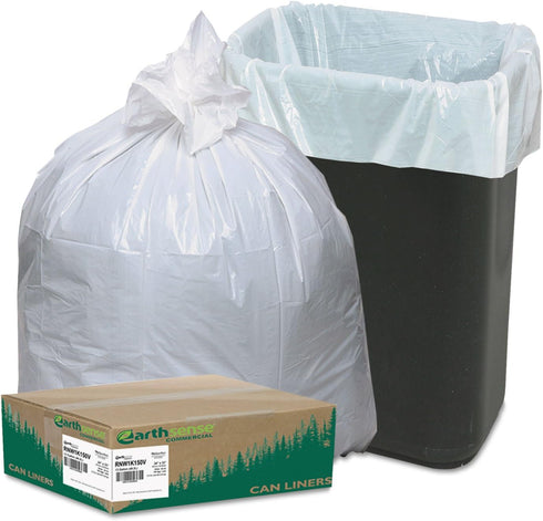 Earthsense RNW1K150V Recycled Tall Kitchen Bags, 13-16gal, .8mil, 24 x 33, White, 150 Bags/Box...