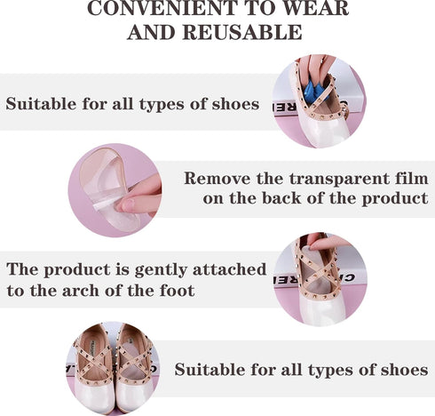 Correct-Position Gel Arch Support Insoles: Plantar Fasciitis & Flat Feet Relief, Adhesive Foot Pads for Pressure-Free Comfort- 6 Pairs (Clear*2+Be...