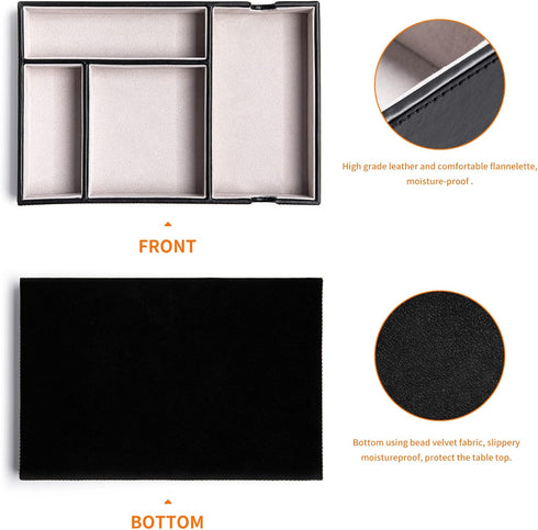 Mens Valet Tray for Nightstand Bedside and Entry Table Faux Leather Catchall Tray for Phone,Watch,Glasses,Wallet,Jewelry and Keys Dresser Organize...