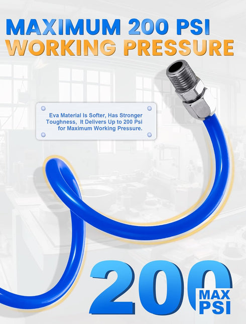 25 Feet Repairable EVA Recoil Air Hose, Air Compressor Hose with 1/4" NPT Industrial Universal Quick Coupler and I/M Plug Kit, 200PSI Max Air Tool...