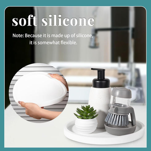Silicone Bathroom Tray Round Vanity Tray Decorative Soap Holder Kitchen Countertop Organizer Coffee Table Decor for Candle, Perfume, Plant, 9 Inch...