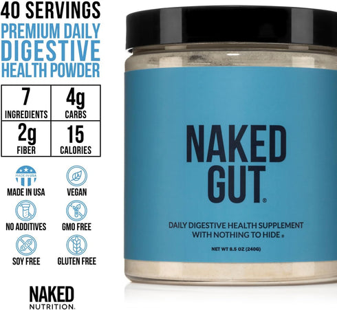 NAKED Gut - Daily Gut Health Supplement - Natural Gut Health Powder for Gut Cleanse, Digestive Support, GMO-Free, Soy-Free, Gluten-Free, Vegan and...