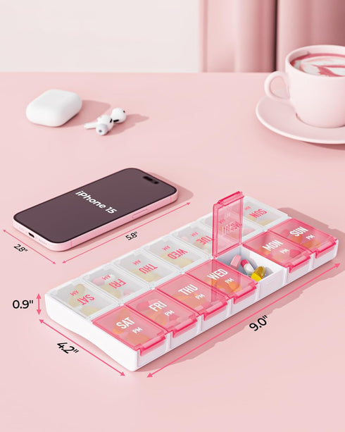 Weekly Pill Organizer 2 Times a Day, Stylish Pill Box 7 Day AM PM with Large Compartments, Pill Case Easy to Use, BPA-Free Pill Container for Vita...