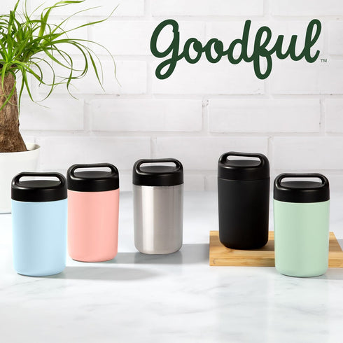 Goodful Stainless Steel Food Jar, Double Wall Vacuum Sealed Insulated Food Storage Container with Carry Handle Lid, 16-Ounce, Blush...