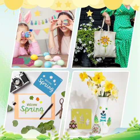 30Pcs Spring Stencils for Kids 8 Inches Sidewalk Chalk Stencils Large Drawing Stencils for Crafts Reusable Garden Flower Easter Themed Primary Sha...