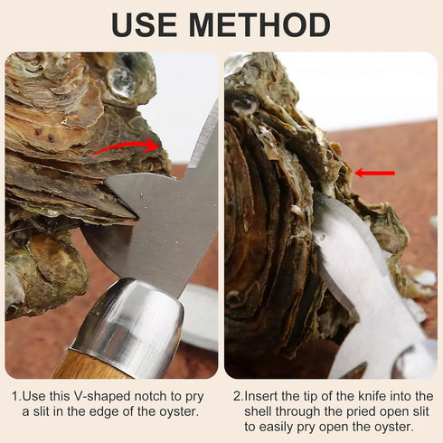 2 Pcs Oyster Shucking Knife, Upgraded Oyster Knife, with Stainless Steel Thickened Blade, a V-Shaped Notch, Wooden Non-slip Handle, Oyster Shucker...