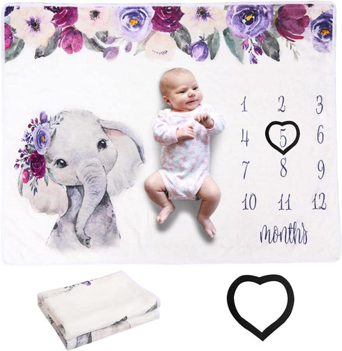 Elephant Newborn Baby Monthly Milestone Blanket Baby Blanket Organic Plush Fleece Photography Background Prop for Boy Girl Gift Soft Flannel Blank...