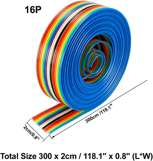 uxcell Flat Ribbon Cable 16P Rainbow IDC Wire 1.27mm Pitch 3 Meters Long...