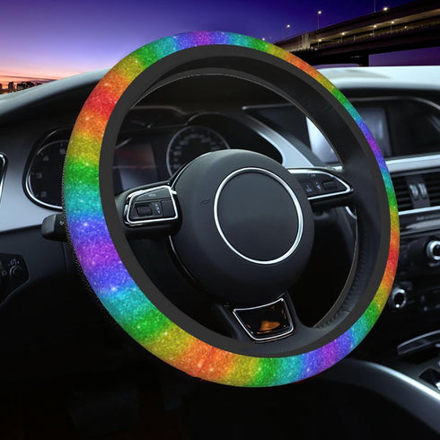 Steering Wheel Cover for Women Men Rainbow Glitter Colorful Neoprene Steering Wheel Protector Universal Fit Most Car Sedans SUVs - 15 Inch...