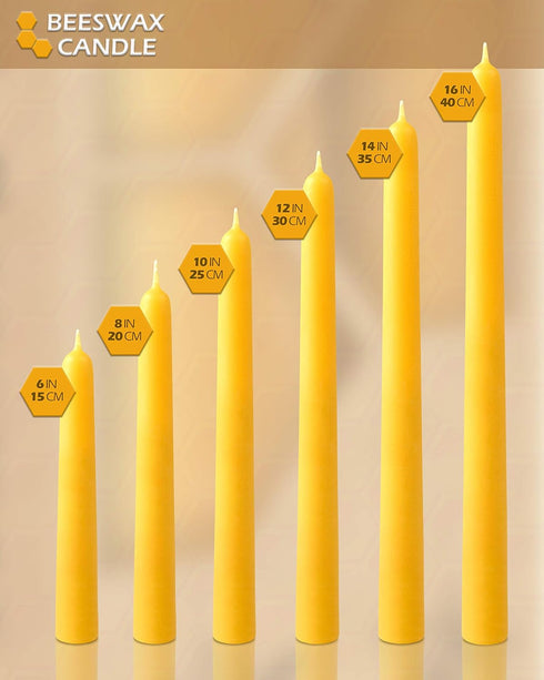 Hyoola 8" Beeswax Taper Candles - 8 Hour Burn Time - Yellow Beeswax Candles - 2 Pack...