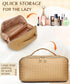 Makeup Bag Cosmetic Bag, Travel Makeup Bag Portable PU Leather Waterproof Bags with Handle Makeup Bags for Women Portable Pouch Open Flat Make Up ...