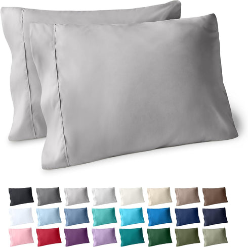 Bare Home Microfiber Pillow Cases - King Size Set of 2 - Cooling Pillowcases - Double Brushed - Light Grey Pillowcases 2 Pack - Easy Care (King Pi...