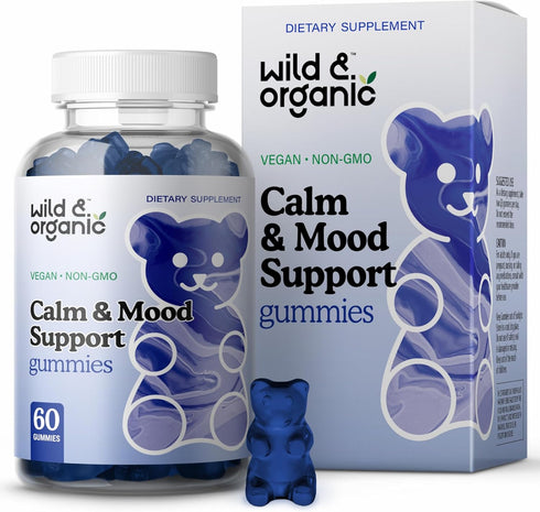 Wild & Organic Calm Gummies - Mood Support Supplement - Calming Gummies w/Ashwagandha Root, Rhodiola Rosea, Lemon Balm - Ashwagandha Supplements G...