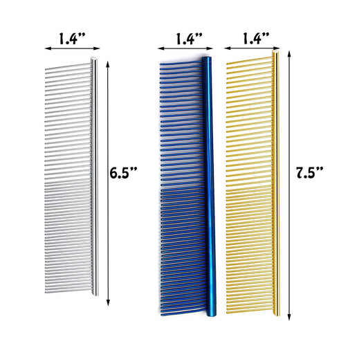 3 Pcs Dog Comb Pet Cat Grooming Combs for Matted Shedding or Knotted Hair, Stainless Steel, Medium Coarse, TuNan Metal Anti Knot Hair Combs for Sm...
