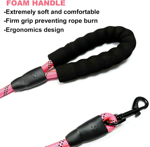 Heavy Duty Rope Dog Leash with Soft Padded Handle 5 ft Long - for Large Medium Dogs Small Puppy with A Free Poop Bags Dispenser and A Free Dog Tra...