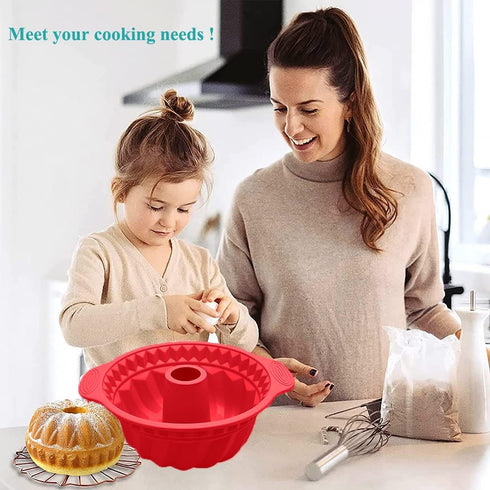 9.5 Inch Silicone Cake Pans, Non-stick Fluted Cake Pan with Sturdy Handle, Cake Baking Molds, Perfect Bakeware for Cake, Jello, Gelatin, Bread, Pa...