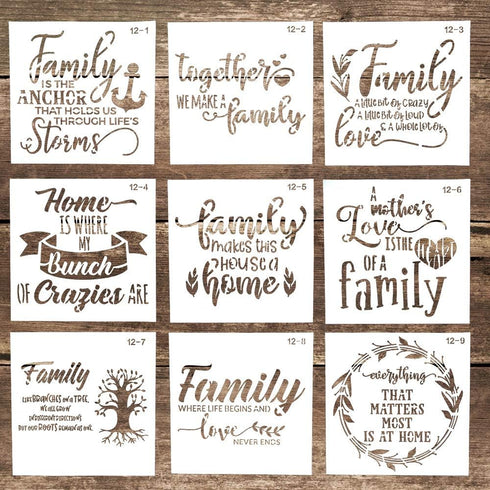 DIY Decorative Reusable Family Letter Stencil Template for DIY Crafts Scrabooking Painting on Cake, Wood,Canvas,Floor,Wall,Tile (5.9 x 5.9 Inch), ...