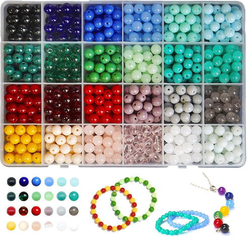 600pcs Glass Beads for Jewelry Making, 24 Color 8mm DIY Crystal Beads Bracelet Making Kit Chakra Beads, Round Stone Beads Never Fade Suitable for ...