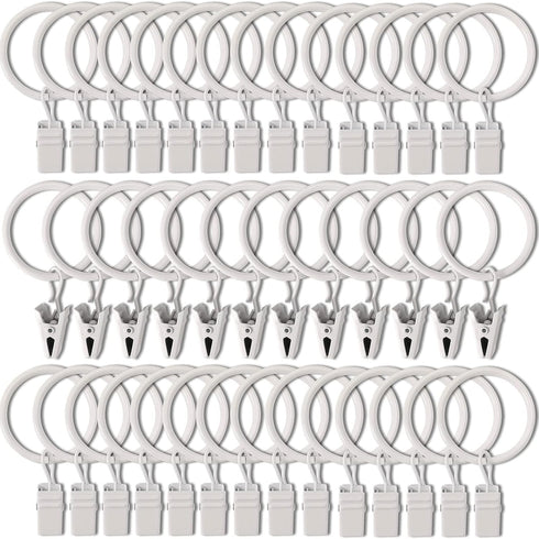 40 Pack Curtain Rings with Clips, Drapery Clips with Rings, Drapes Rings 1.26 in Interior Diameter, Fits up to 1 in Curtain Rod, White...