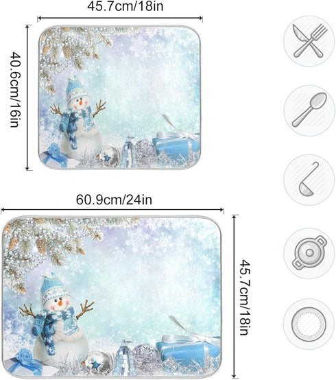 Kcldeci Merry Christmas Dish Drying Mat 18x24 inch Dish Mat Snowman Winter Xmas Dsih Drying Pad Dish Drainer Mat Protector for Kitchen Countertops...
