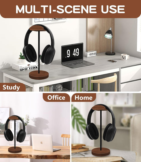 Headphone Holder Stand for Desk, Wood and Metal Headset Hanger Mount Hook Gaming Holder Desktop Earphone Artful Functional Craftsmanship Stand for...