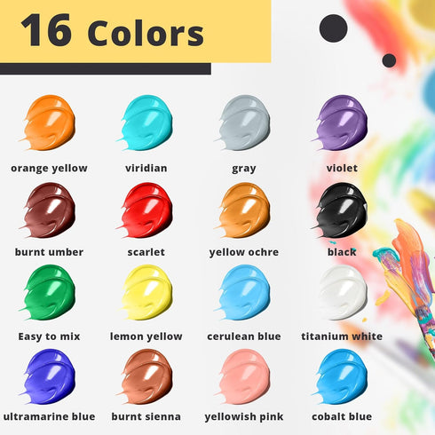 HTVRONT Acrylic Paint Set 16 Colors Acrylic Paint (12ml, 0.41 Oz), Painting Kits for Adults Non-Toxic Paints Gifts for Beginners Children Artists,...