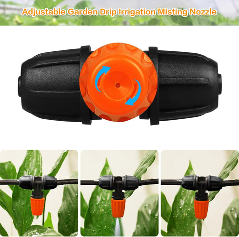 Upgraded Three-Way Atomizing Nozzle for 1/4 Inch Irrigation Tubing, 24 Pcs Adjustable Micro Spray Irrigation Emitters with Integrated 1/4 Inch Tee...